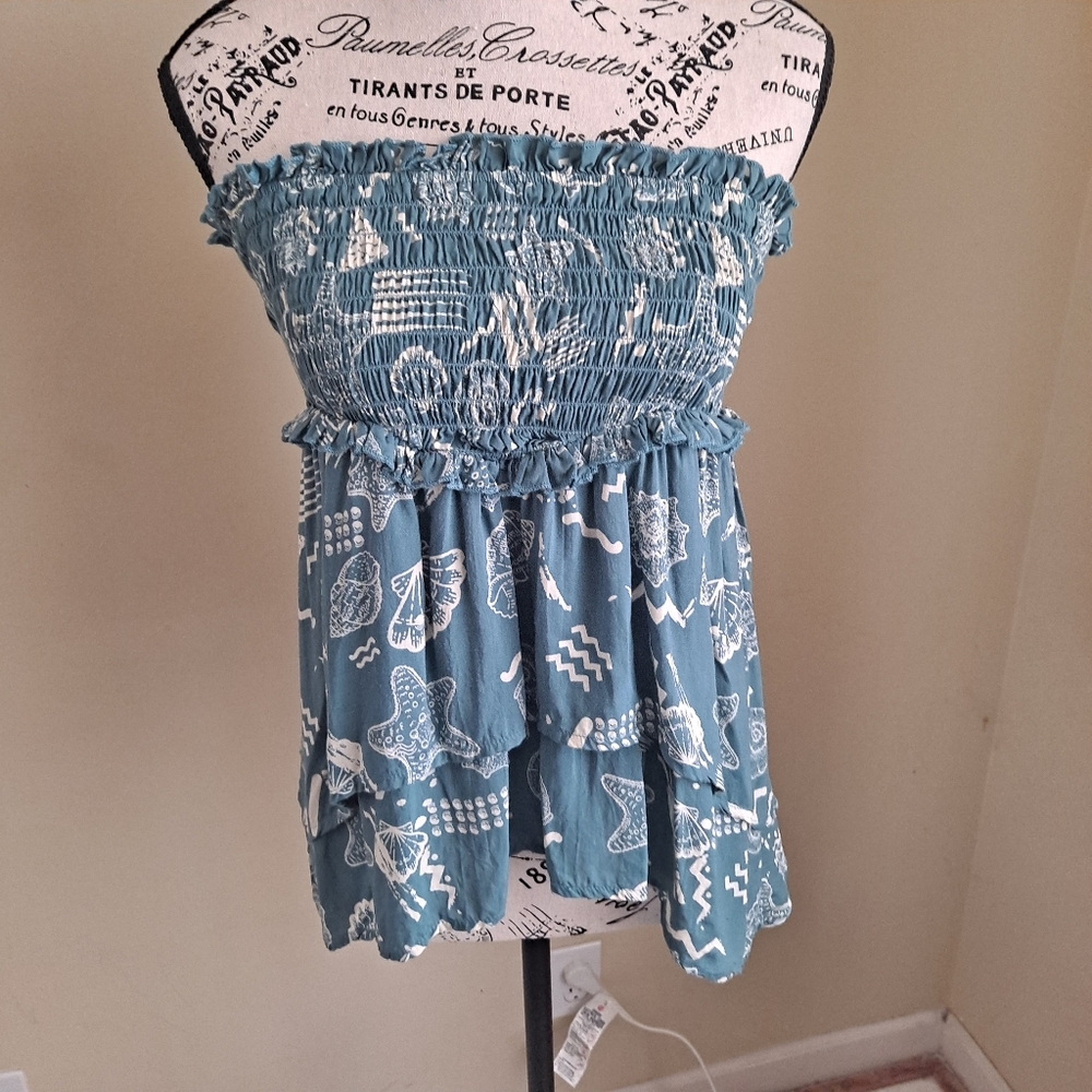 Beachy Blue Smocked Stapless Women's Top